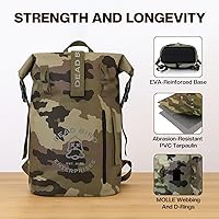 Vista 5 de Roll Top Waterproof Backpack, 25L Camouflage Pattern Dry Bag with MOLLE Loops and Adjustable Straps, WaterTight Hunting Backpack for Boating