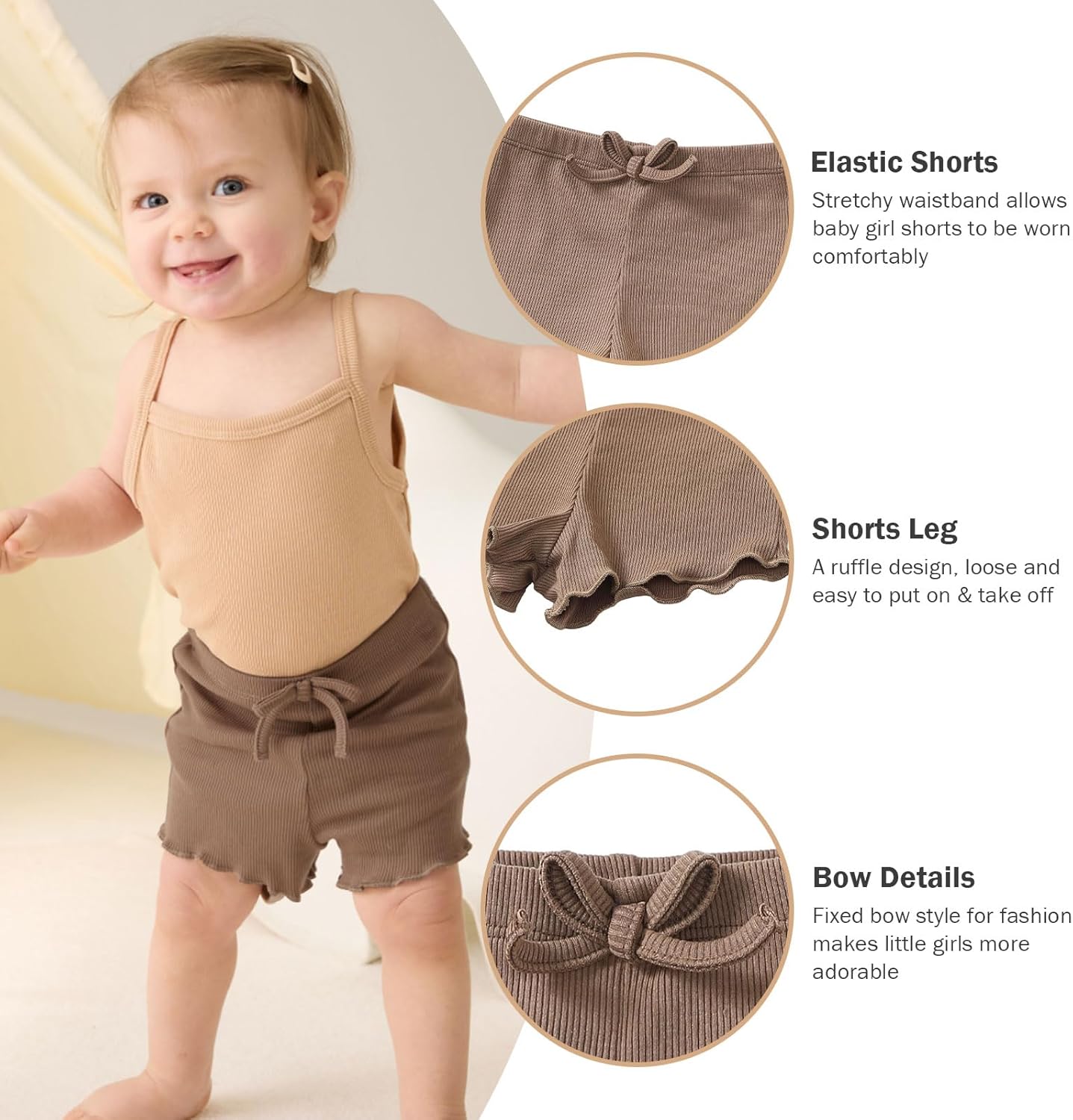 SOBOWO Toddler Girl Shorts Ribbed 3 Pack Baby Girls Solid Soft Elastic Waist Casual Playing Shorts Summer Short Pants - Image 4