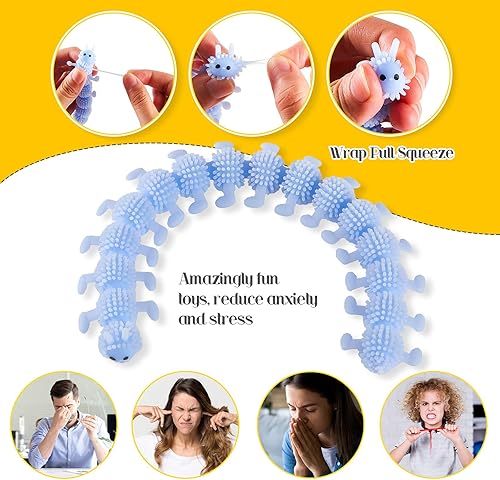 Miniatura 5 de Sumind 6 piezas de oruga - Juguete elástico para ansiedad, operación de Navidad, artículos a granel, juguete sensorial luminoso, cuerda elástica