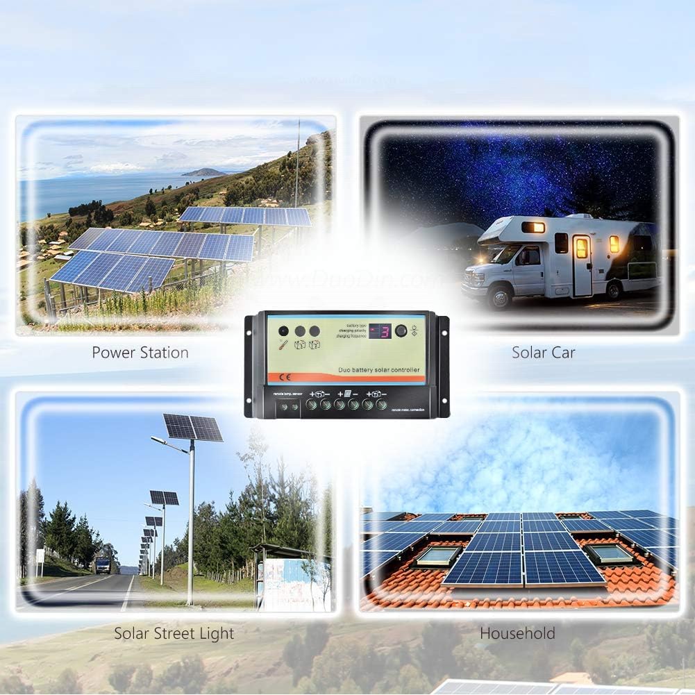 Epever 10A Solarladeregler mit Doppelbatterie für Wohnmobile, Wohnwagen, Boote oder andere Systeme mit zwei 12-V- / 24-V-Batterien oder Batteriebänken