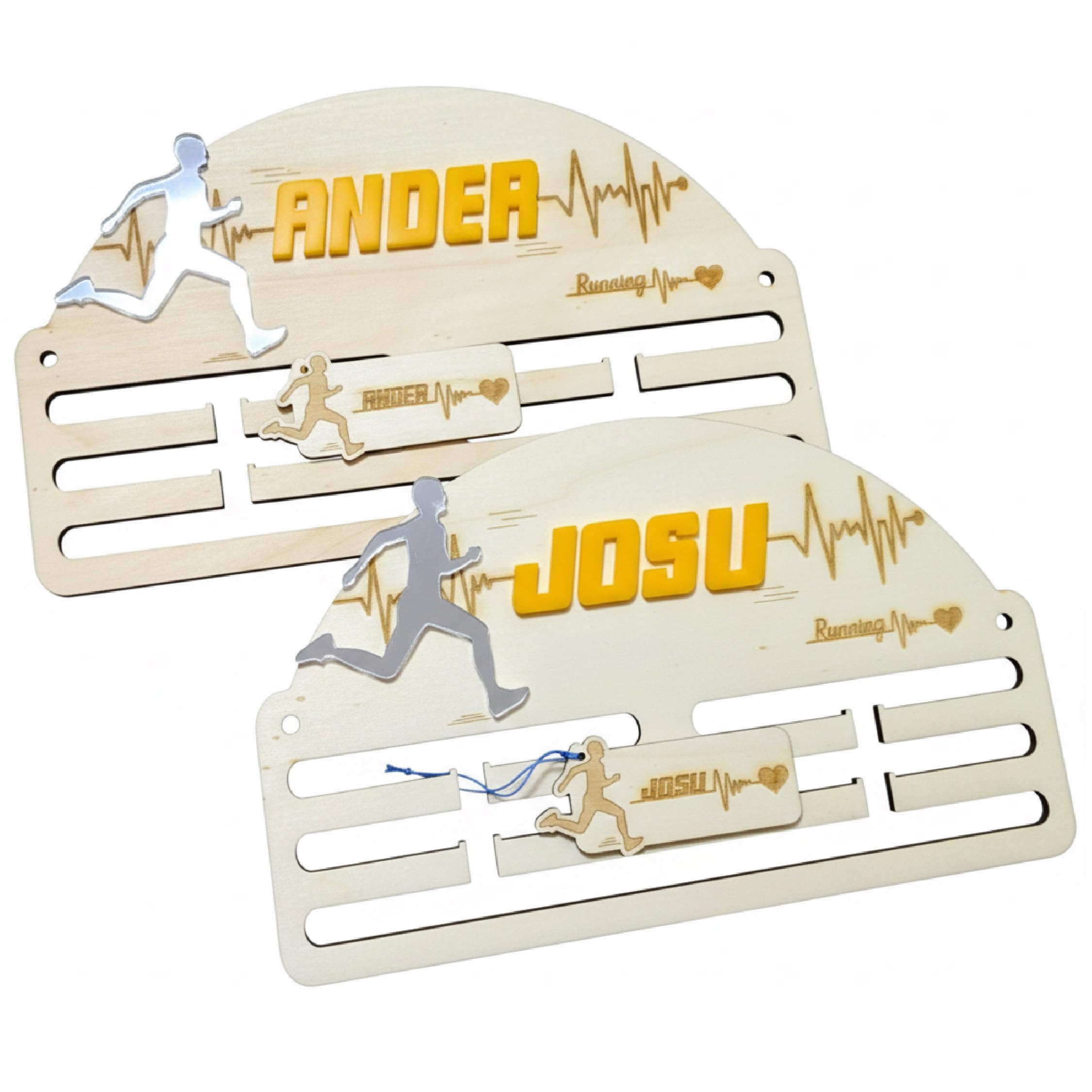 Medallero Running de Madera Personalizado con Nombre - Corredor Acrílico Espejo Hecho en España