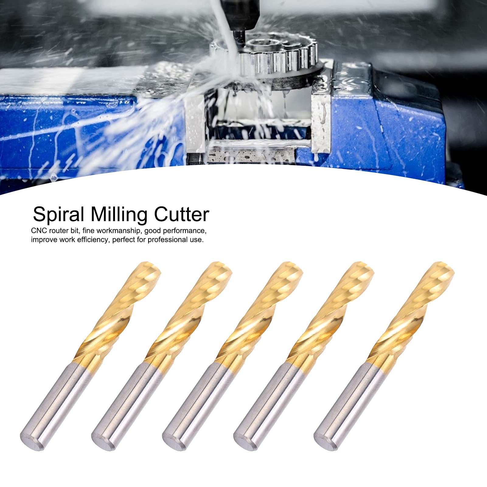 Marhynchus Fresa a Spirale Set di Frese CNC in Acciaio Ad Alta velocità 5 Pezzi 6mm X 25mm X 50mm Punte per Router Placcate in Titanio per Utenti di Fresatura e Scanalatura CNC