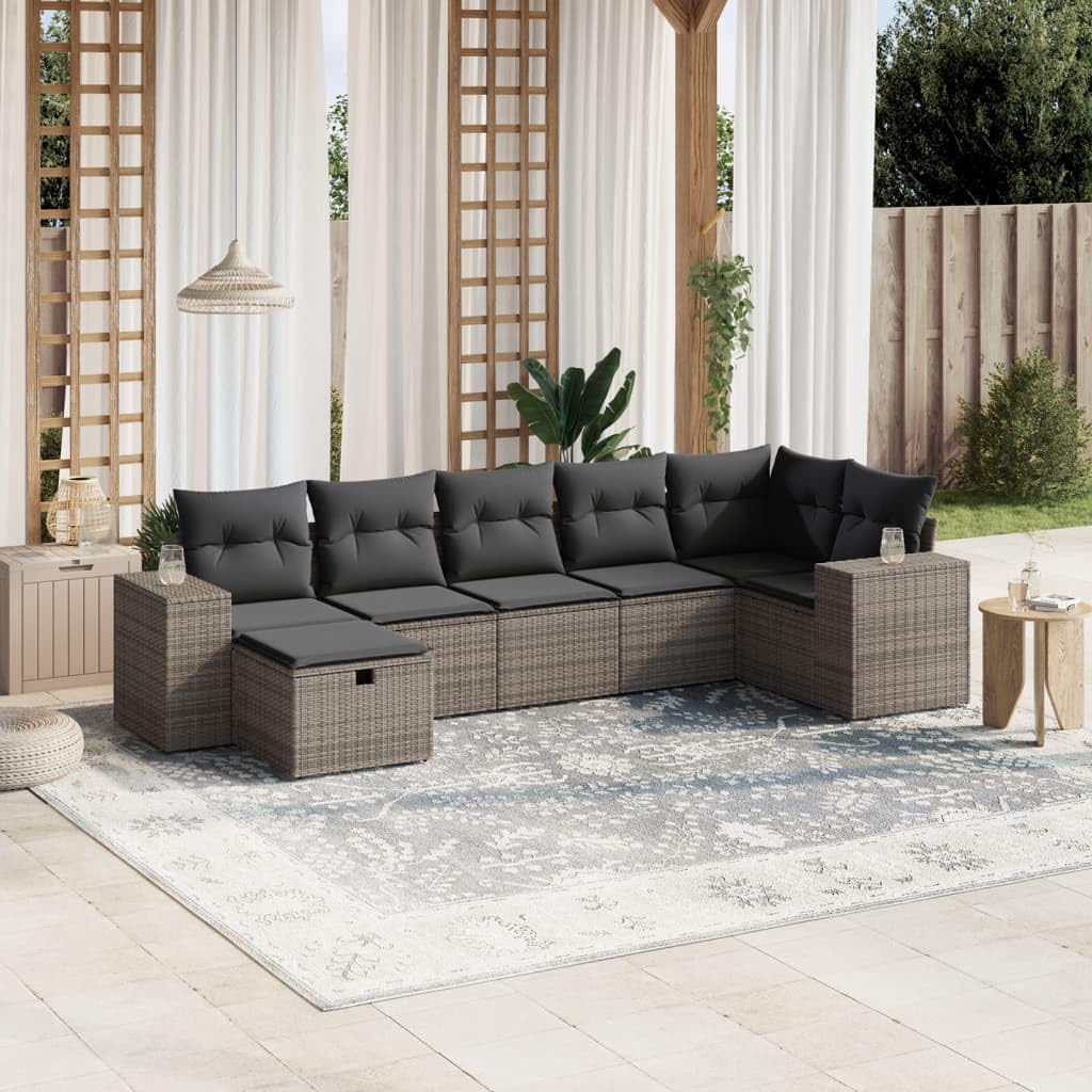 Salon de Jardin modulable en résine tressée Gris avec Coussins Amovibles 7 pièces pour terrasse Balcon Patio Espace détente Convivial