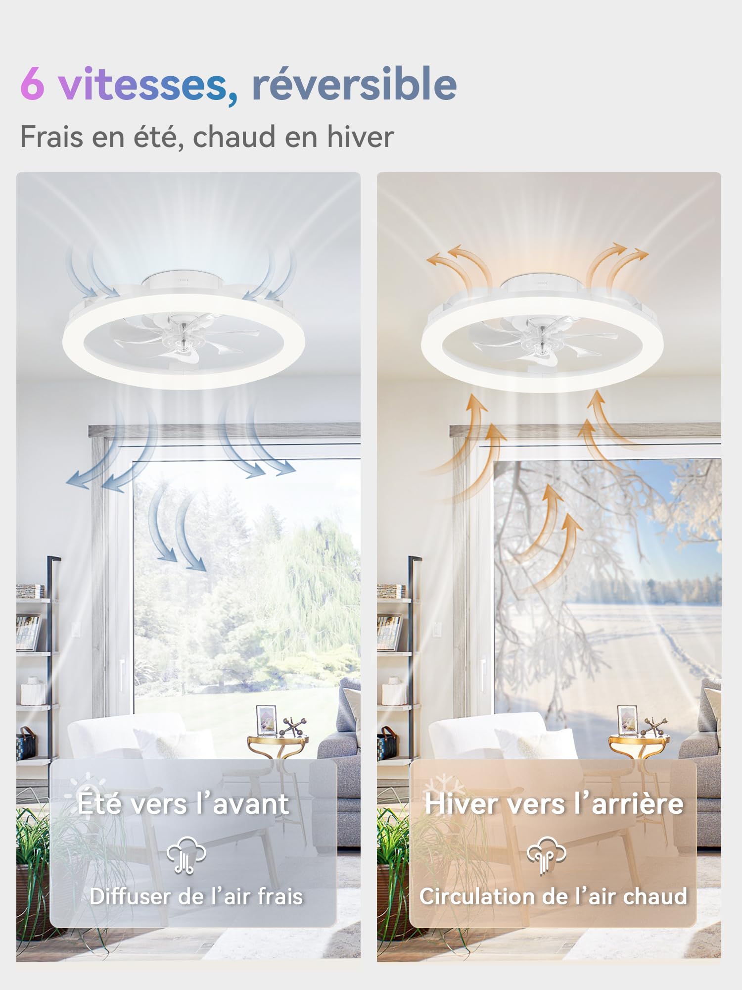 ZMISHIBO Ventilateur Plafond avec Lampe et Télécommande, Lustre Ventilateur de Plafond Moderne Dimmable, 6 Vitesses, Commande APP, Ventilateur Silencieux Encastrable avec Lampe Intégrée (Blanc)