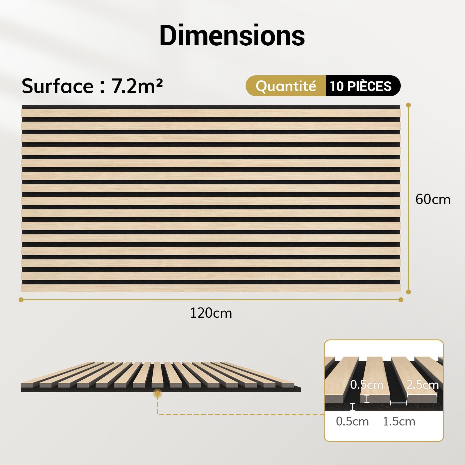 TONOR Panneau Mural Decoratif de Bois,120x60-7.2㎡, 10 Pièces, Chêne