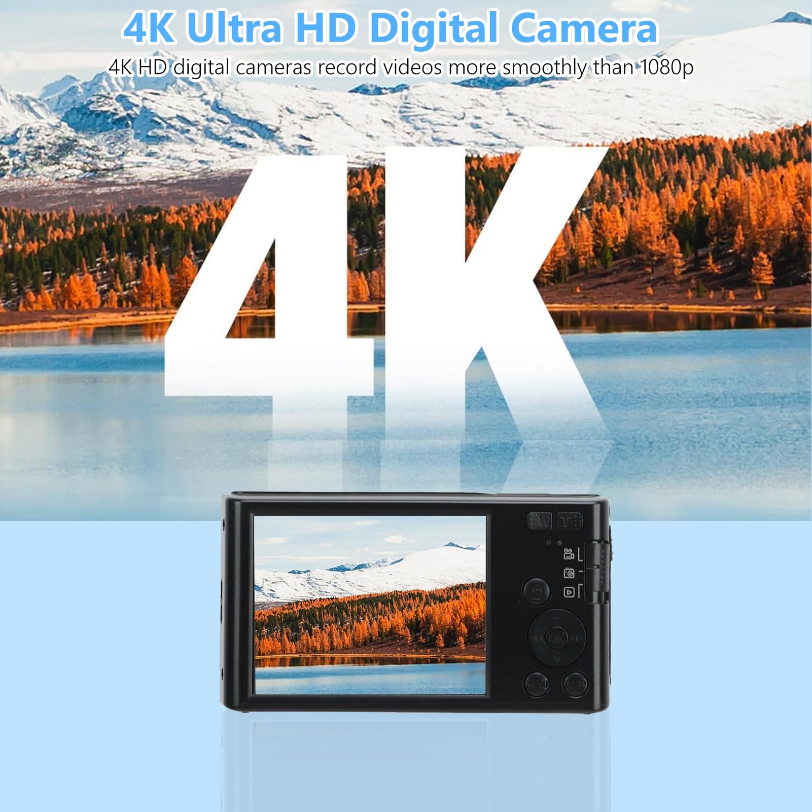 Cyfrowy Aparat Fotograficzny 4K, 16-krotny Zoom Cyfrowy 44-megapikselowy Aparat Vlog, Ekran 2,8 Cala, Wbudowane światło Wypełniające, Obsługa Transmisji Danych Przez USB (Czarny LR063682)