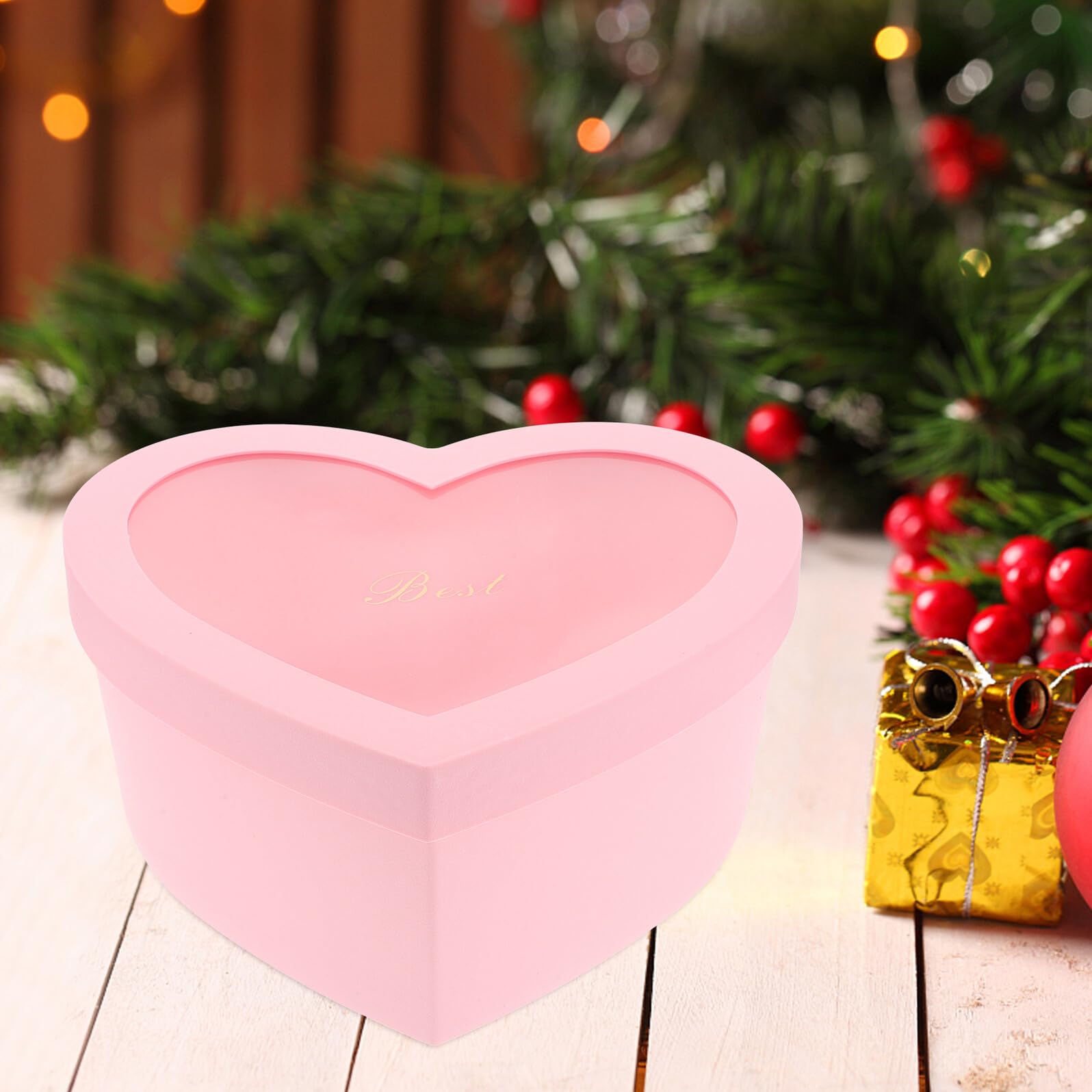 TOYANDONA Geschenkboxen Blumenverpackung 2 Stück Herzförmige mit Fenster Stabile Basis Rosa Kunststoff und Pvc für Valentinstag und Besondere Anlässe