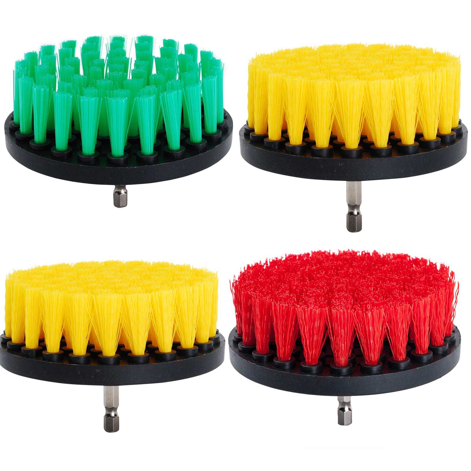 OxoxO (Pack of 4 4" Drill Brush Soft Medium Stiffness Bristle Scrub Attachments Cleaning Kit-Great for Cleaning Bathrooms Tile Glass Carpets Upholstery