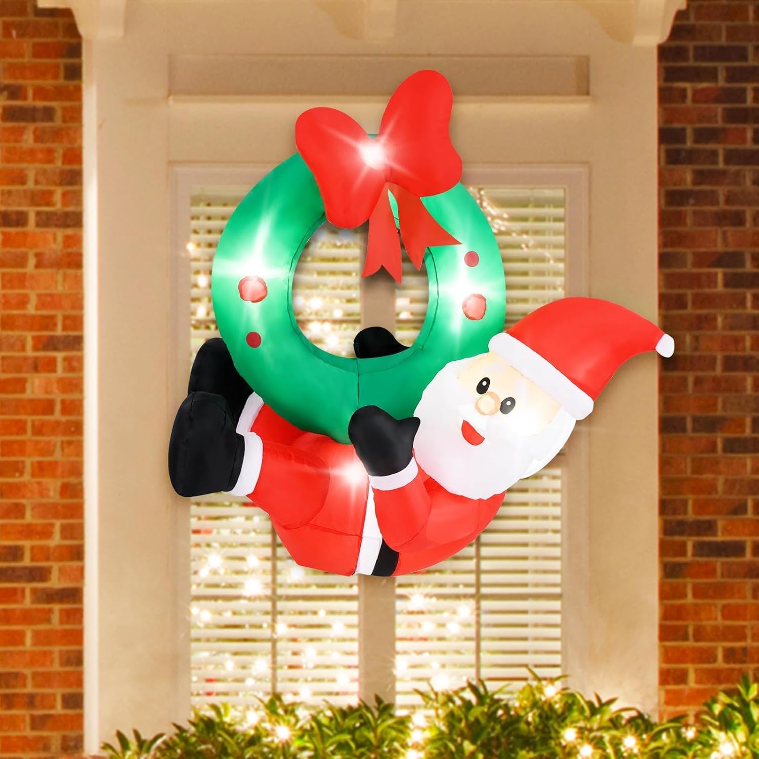 SOARS Decoration Noel, Père Noël Gonflable 120 X 50 X 120CM avec 5 lumières | LED Résistant aux Intempéries, Couronne de Noël Porte, Fenêtre, Deco Noel Extérieur Interieur Maison pour Cour, Jardin