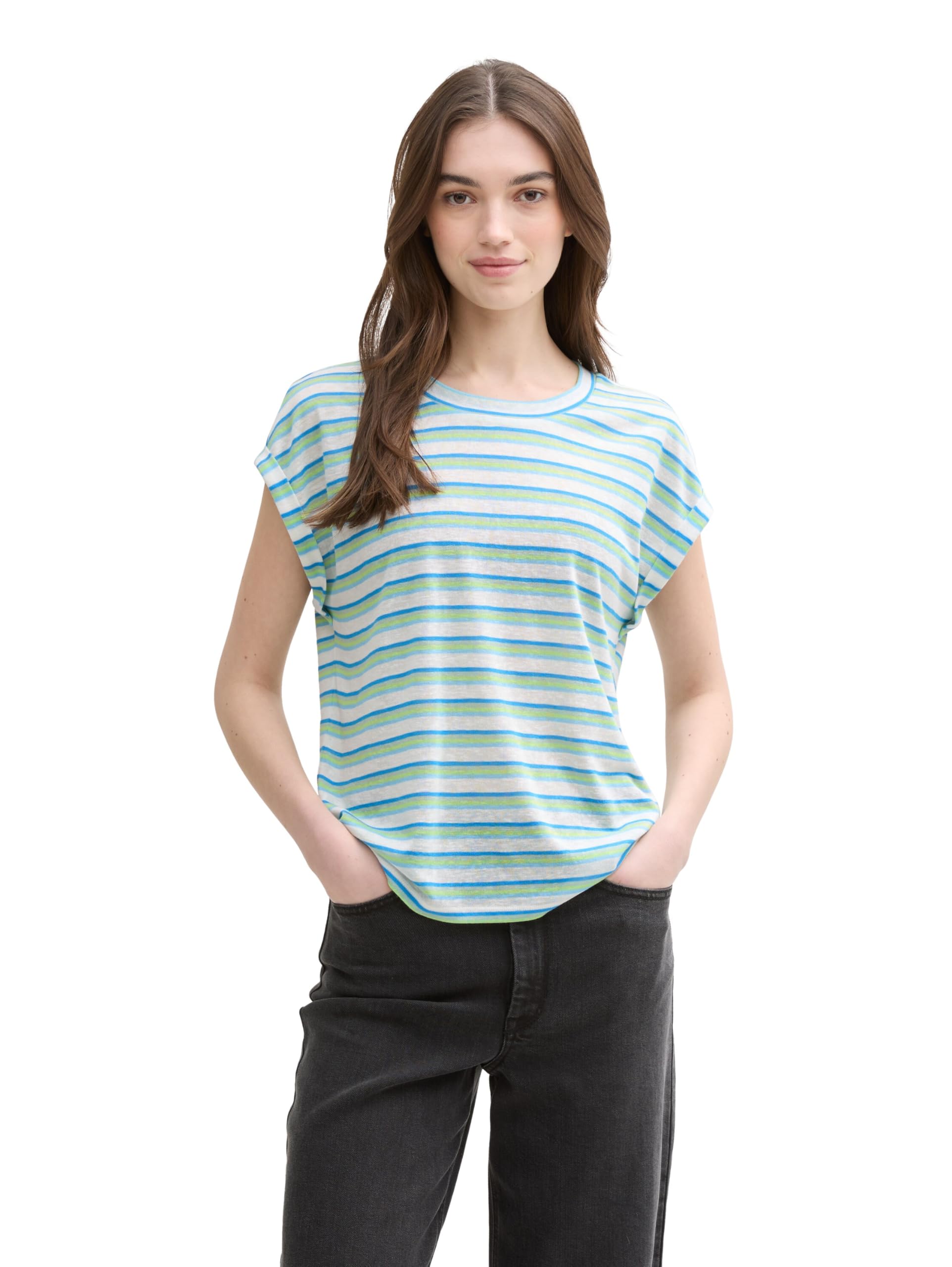 TOM TAILOR Denim Women's Striped T-Shirt, 37819 - Light Multicolour Stripe, XL