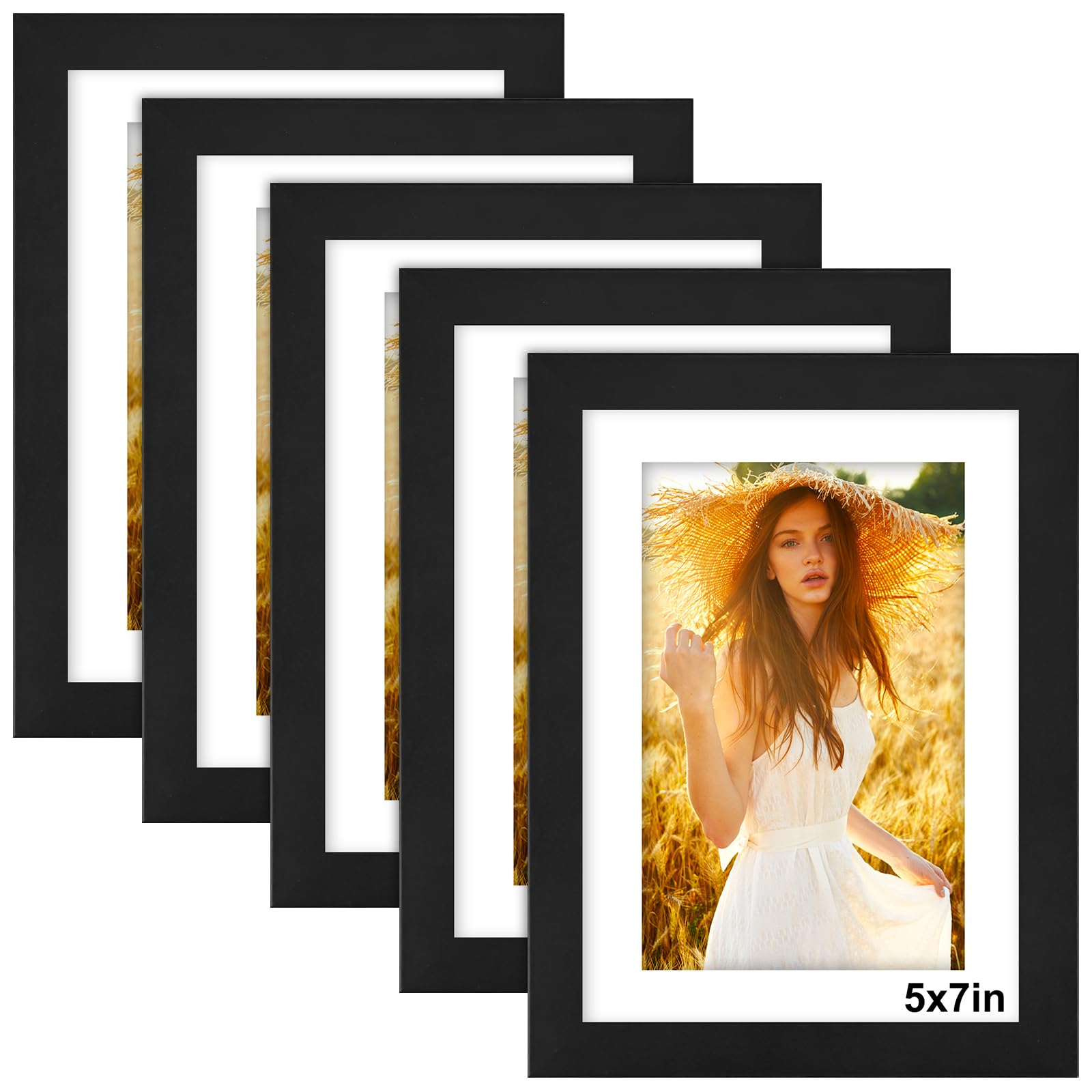 7x5 Photo Frame Black - 5 Pack 5x7 Picture Frames with Mount, Photo Frames 7x5 Picture Frame for Wall Mount & Desktop