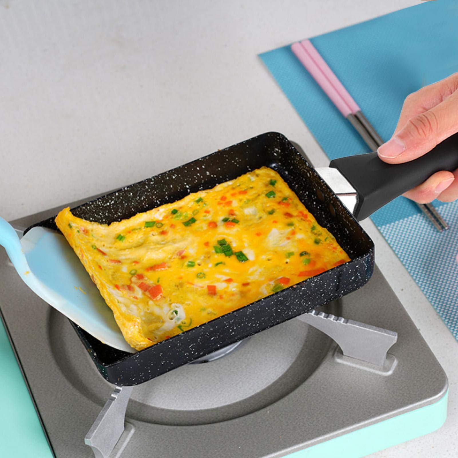 Padella Tamagoyaki Rettangolare Antiaderente – 13,5x18,5 Cm – Teglia Per Frittata Giapponese Con Manico In Plastica – Nero