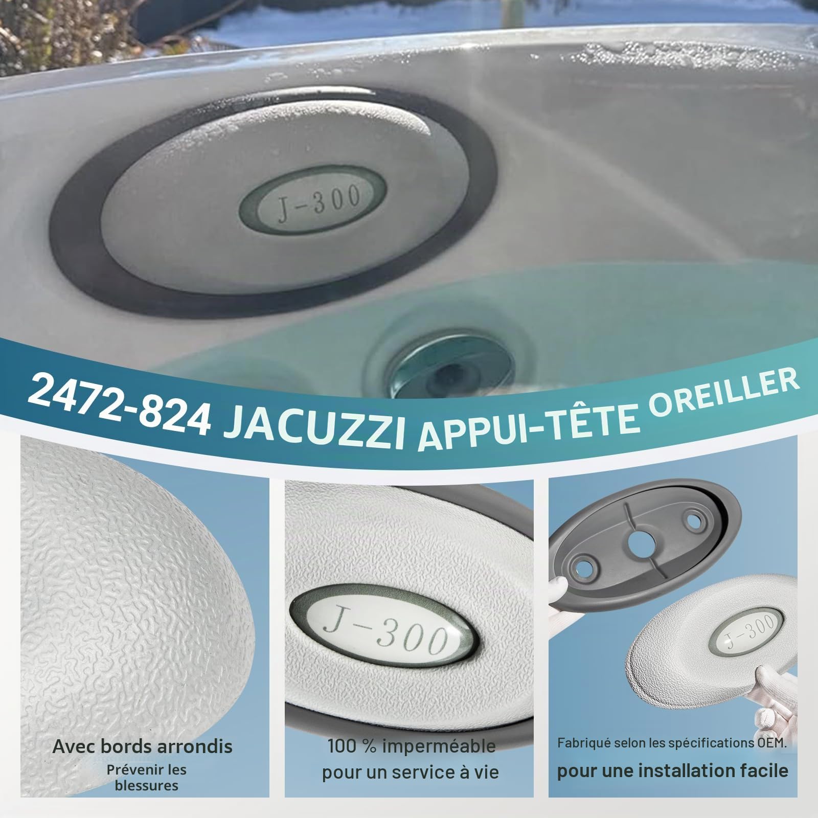 4 Pack 2472-824 Insert de Coussin Ovale pour Spa et Support Dorsal Compatible avec les Jacuzzi J-300 Série 2004–2018 & Spas, 2455-263 Coussins de Tête de Spa de Rechange - Support Amélioré