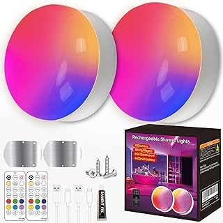 Magastar 2 Pack IP68 Rechargeable Shower Lights with Remote, 4400mAh Long Battery Life,400 LM,3CCT & 16 RGB Colors,3 Timers,Waterproof Inside Shower Lamp or Bathroom, Bedroom, Party Mood Lighting