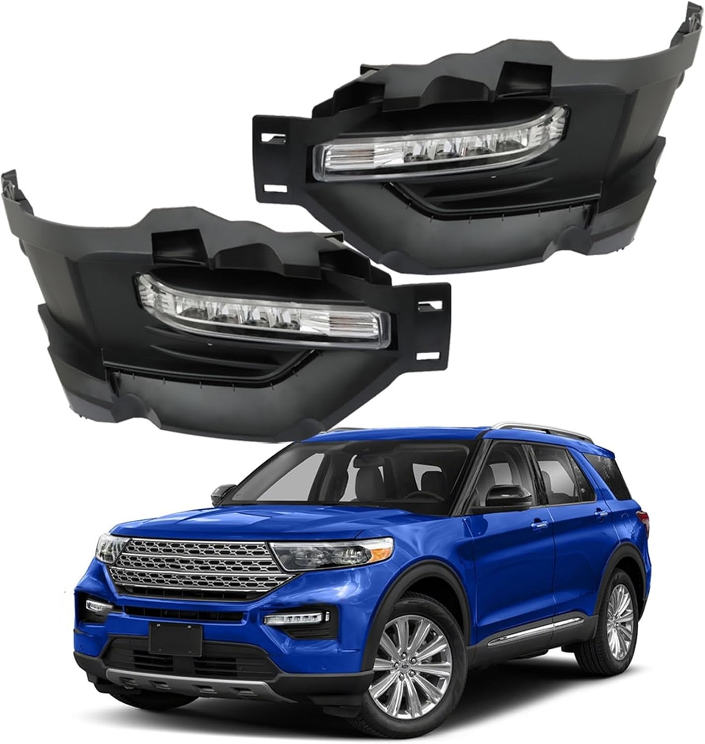 Silscvtt 1 Pair Front Fog Lights Assembly Replacement for Explorer 2020-2021 DRL Fog Lights Lamp with Trim Cover Left and Right Side