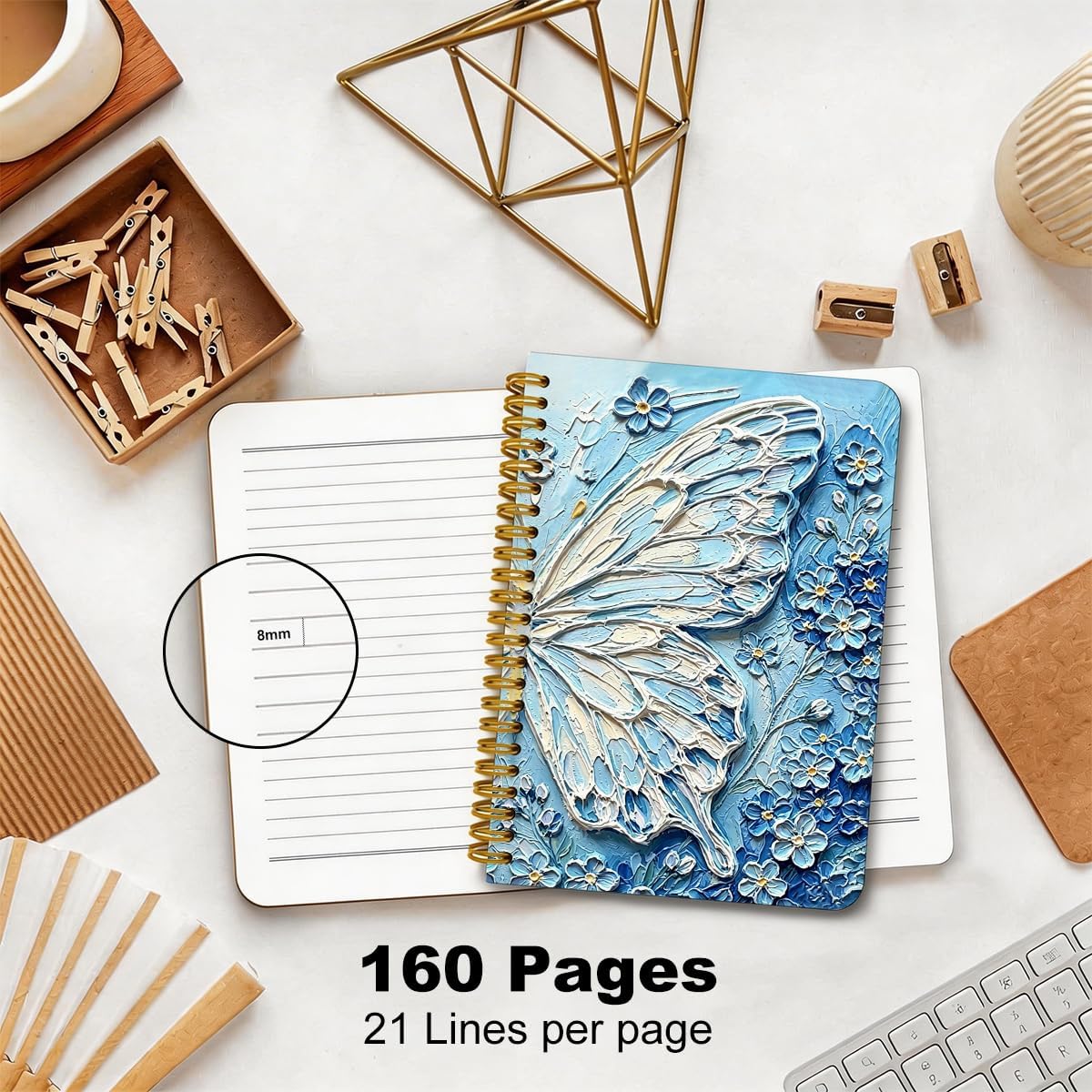 2 Pcs Butterfly A5 Spiral Notebook for Women, Blue Butterfly Journal image 2