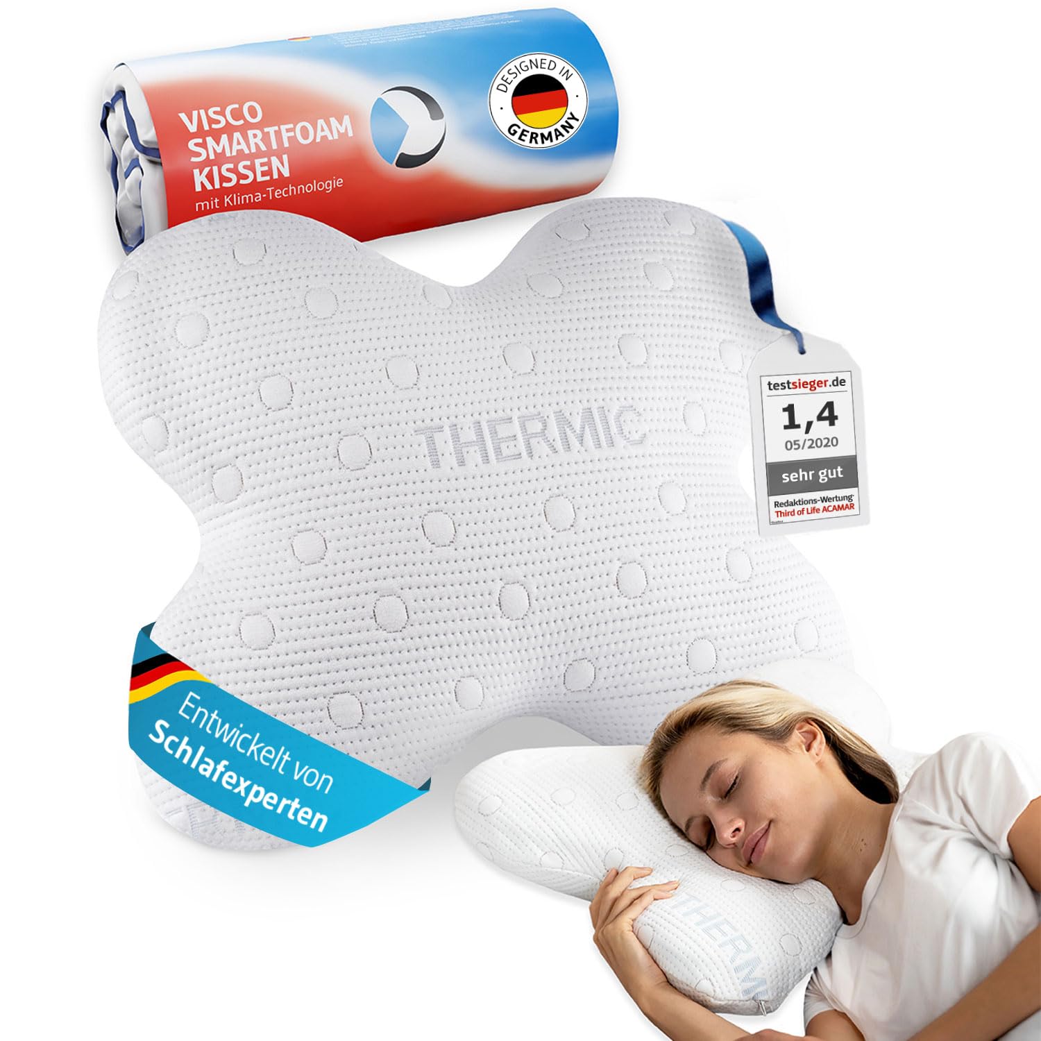 Seitenschläferkissen ACAMAR für erholsamen Schlaf, Vom Regenerationspartner des DSV Olympia Teams 2024, Schmetterlings-Kissen mit Thermo Bezug für Seitenschläfer, Ergonomisches Memory Foam-Kopfkissen