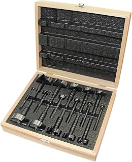 Fisch Black Shark Forged Steel Forstner Drill Bit for Woodworking, Precision Wave Design, Clean Cuts in Hardwoods, MDF, and Plywood, Made in Austria, 16 Pcs. Set Inc.(1/4" to 2-1/8") in a Box