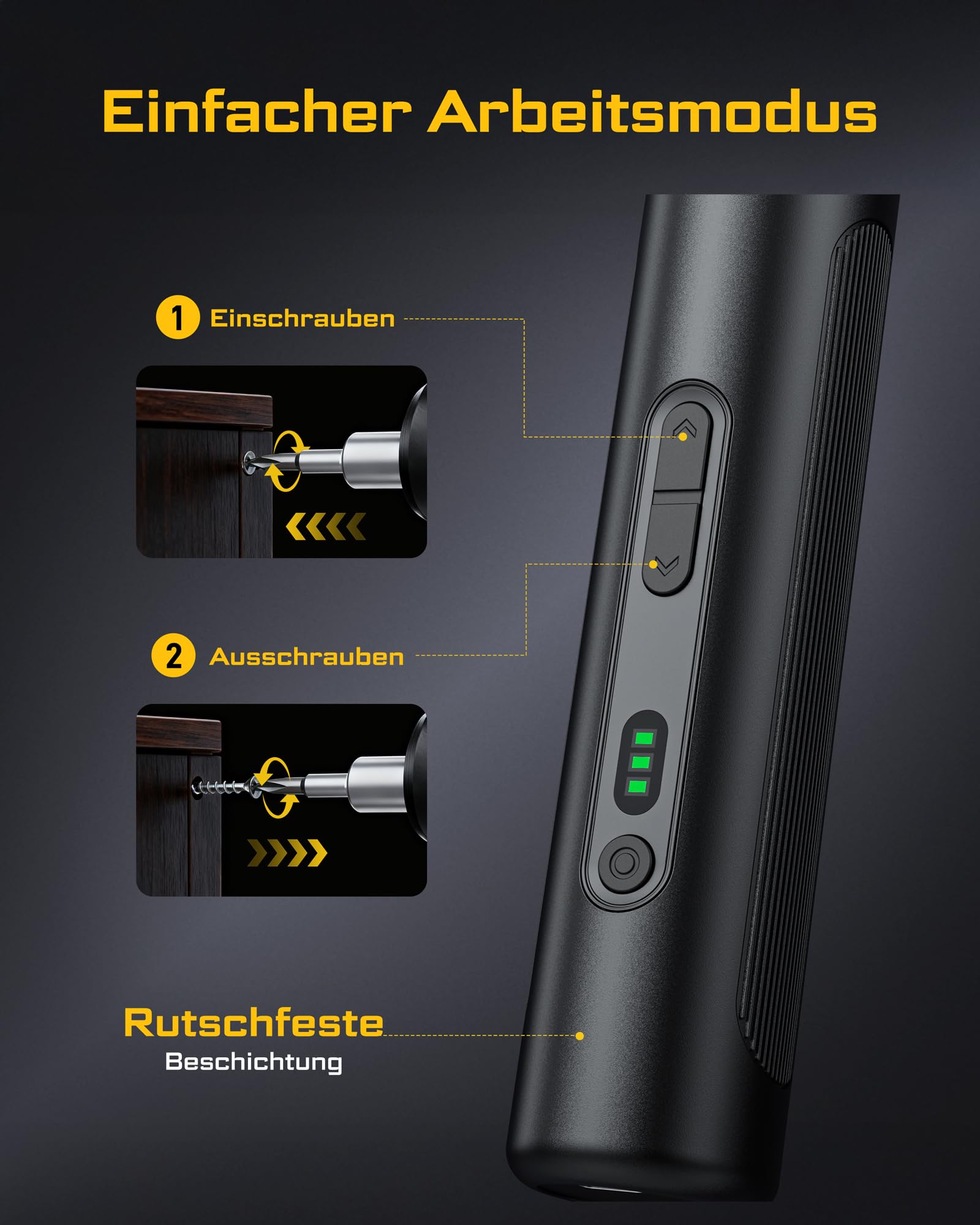 MrToNo Destornillador eléctrico, juego de destornilladores inalámbricos, 3 niveles de torsión, batería de 1500 mAh, 33 puntas magnéticas, luz LED, herramienta recargable para muebles, bricolaje