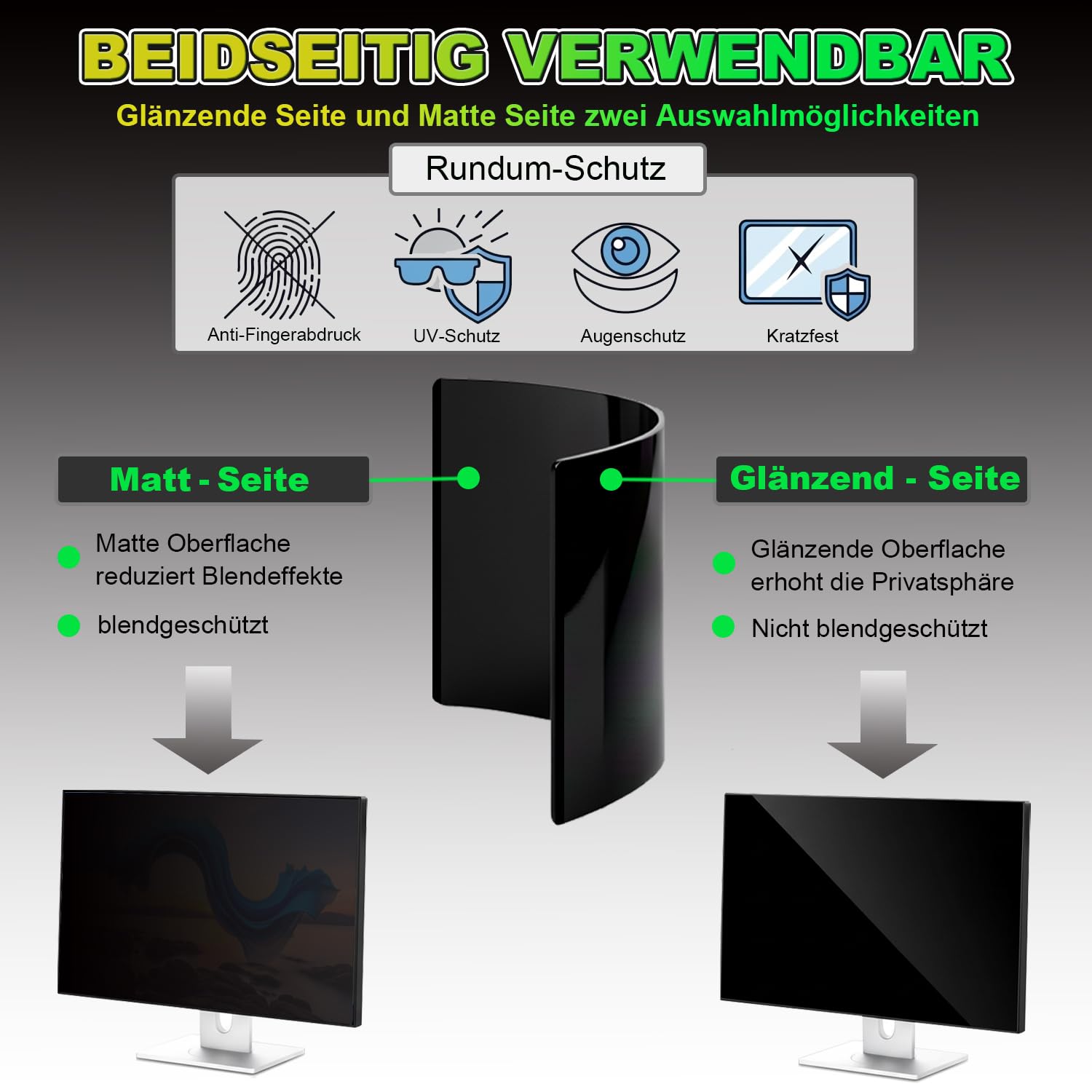 Magnetischer Sichtschutzfolie für 23.8 Zoll 16:9 Monitor - Blaulichtfilter & Blendschutz, Abnehmbar Blickschutzfolie | Beidseitig Verwendbarer Acryl-Blickschutzfilter