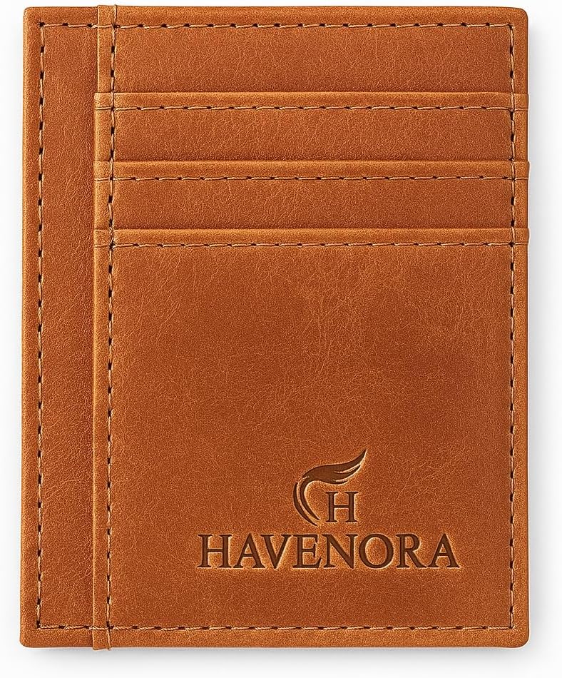 RFID-Blocking Slim Leather Wallet for Men & Women – Minimalist Full-Grain Card Holder with ID Window – Black, Tan, or Matte