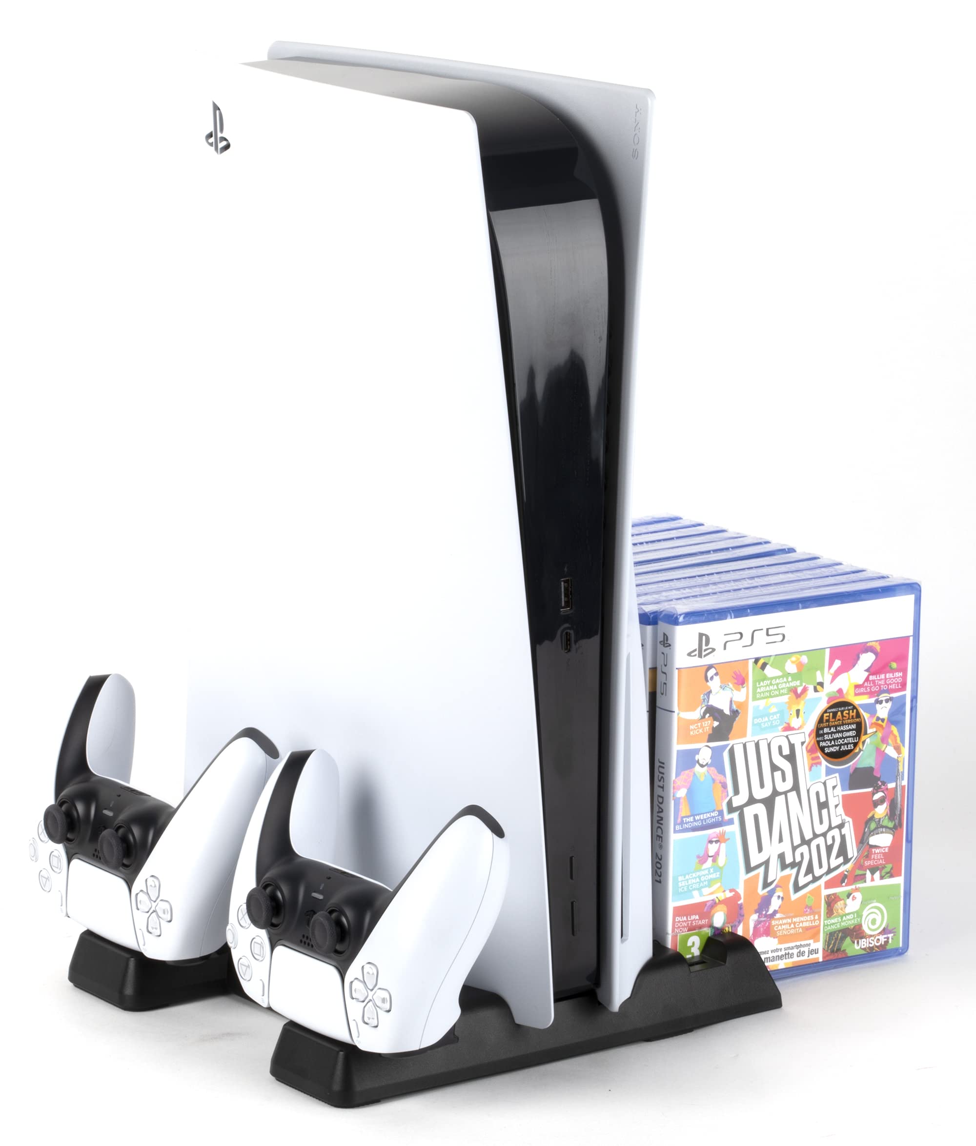 Konix Mythics Cool & Charge Spaceship Base di Ricarica per Console PS5, 2 Controller DualSense, Fino a 11 Giochi - Nero