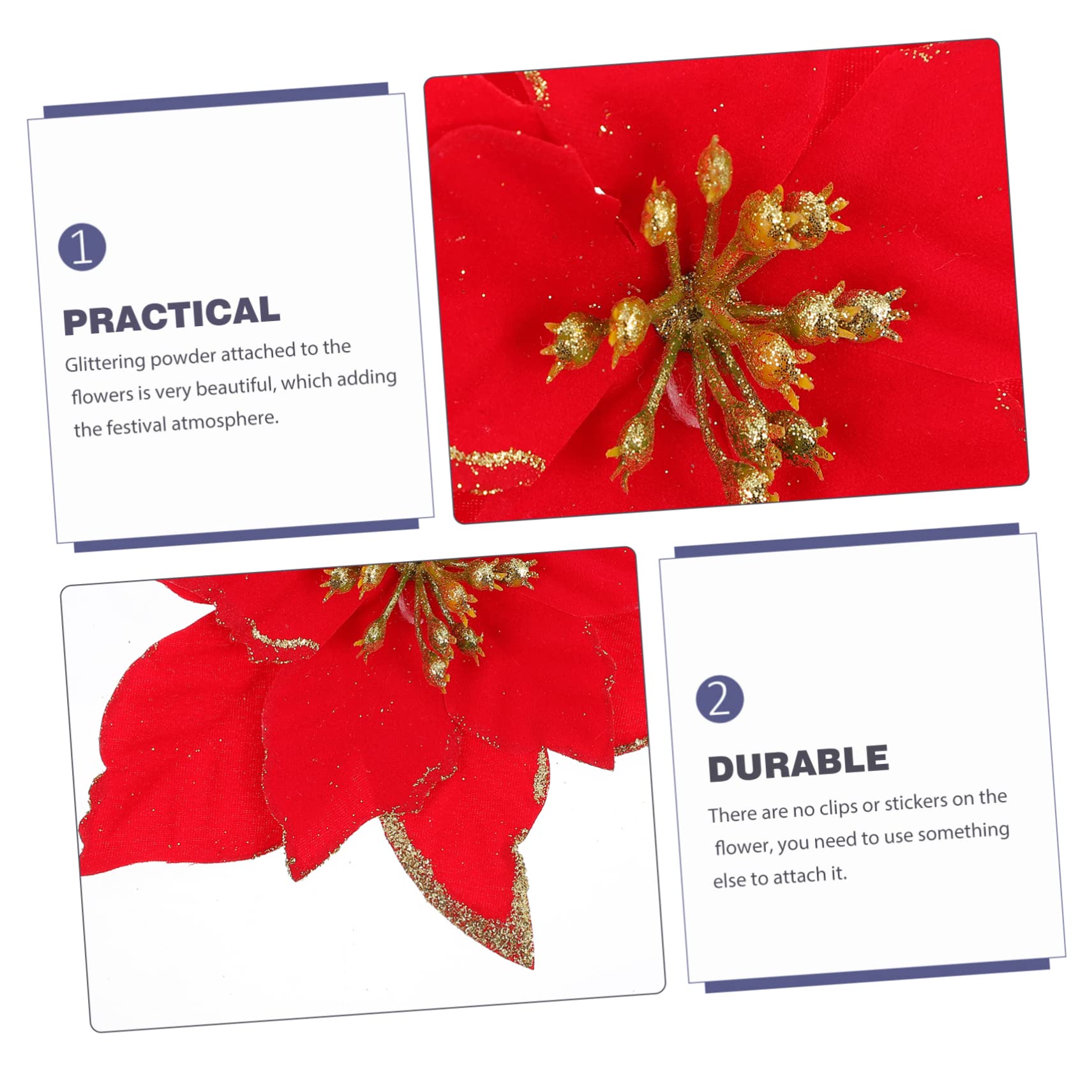 Cabilock 72piezas Flores Artificiales para Decoración De Árbol De Navidad Adornos De Poinsettia Rojos Suministros para Fiestas y Mesa De Navidad Decoración De Escenas Festivas