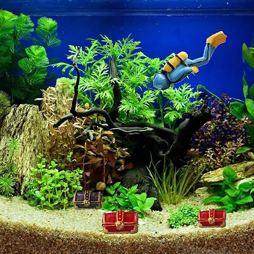 Miniatura 5 de Adorno de acuario Figuras únicas Miniatura Diver Modelo Paisaje Submarino Decoración antigua (azul)