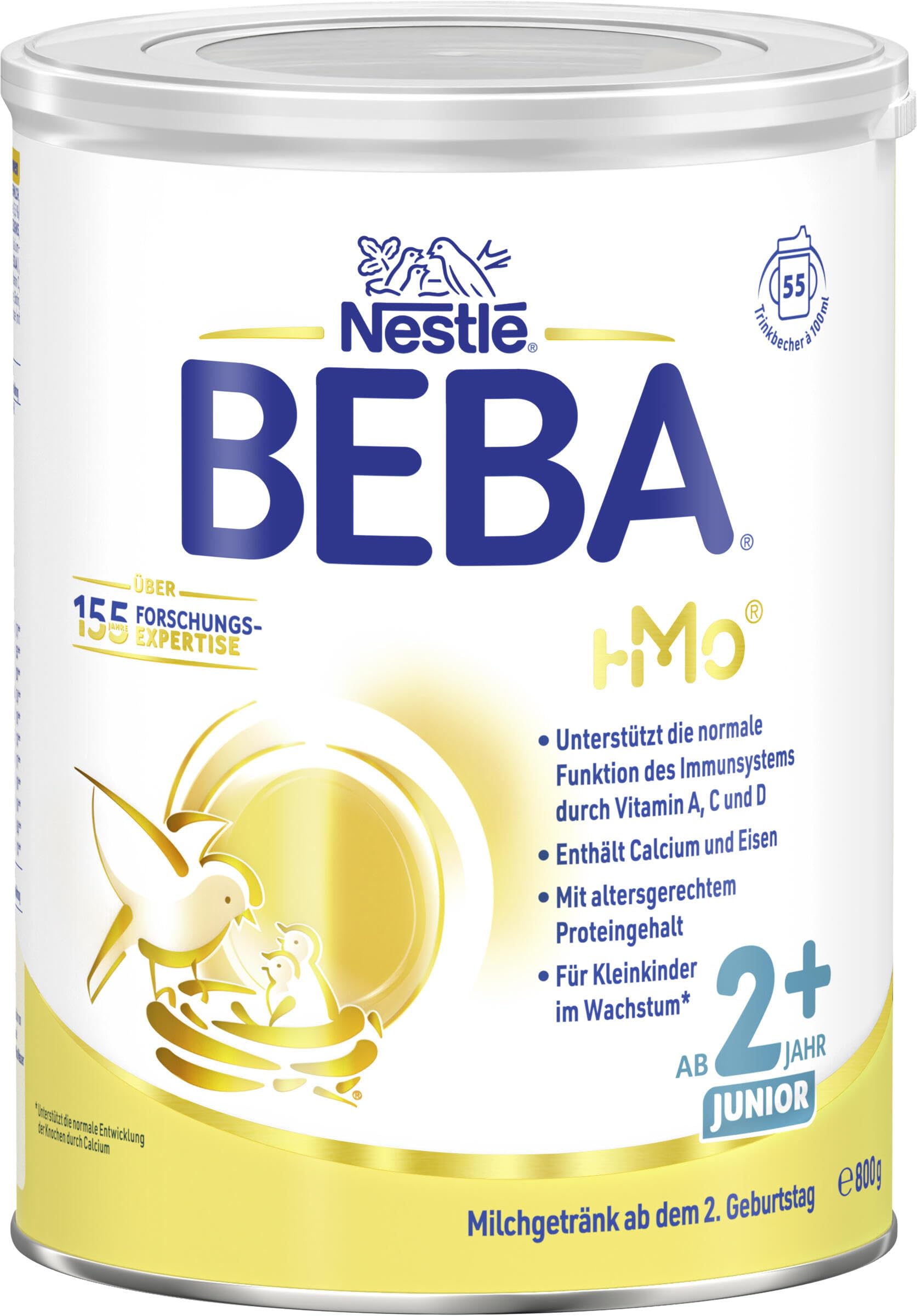 BEBA Junior 2+ Milchgetränk ab 2. Geburtstag, Mit HMO, 3er Pack (3 x 800g)