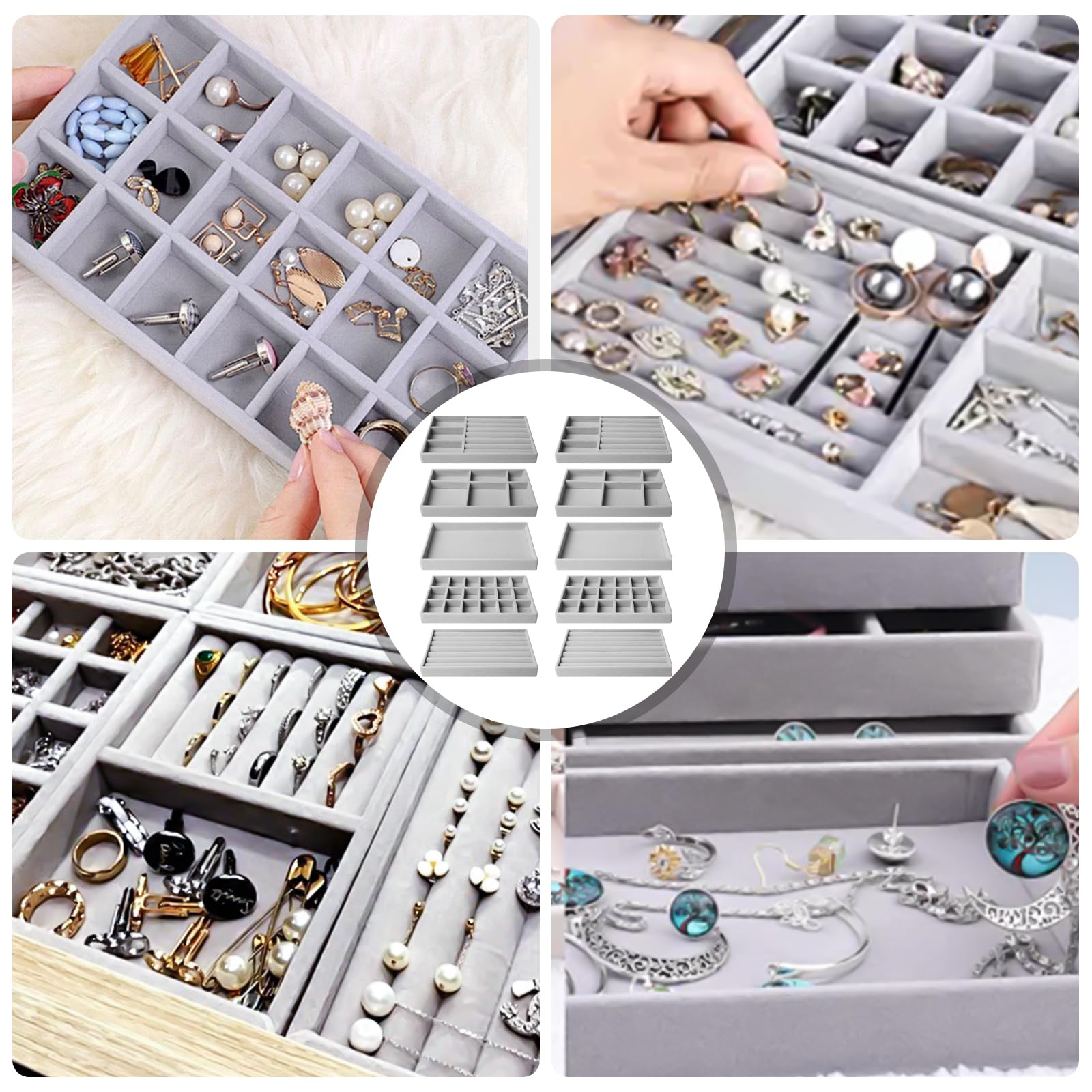 Plateau à bijoux empilable : 10 pièces organisateur de bijoux, tiroir de rangement pour bijoux, plateau à bijoux pour ranger et présenter, organisateur de bijoux pour colliers, bracelets, boucles