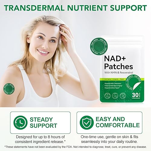Miniatura 4 de Parches NAD+ de 30 unidades  500 mg NMN y Resveratrol parches antienvejecimiento para la piel, 8 horas de energía NAD Boost parche con NAC y CoQ10,
