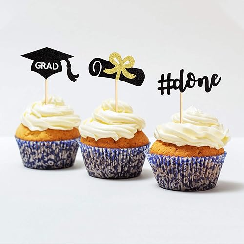 Miniatura 5 de Ercadio Paquete de 24 adornos para cupcakes de graduación con purpurina negra, para diploma, para la clase de 2024, decoraciones temáticas