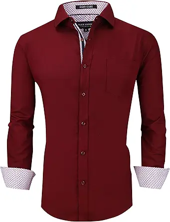 Alex Vando Mens Bamboo Dress Shirts Wrinkle Free Regular Fit Stretch Button Down Shirt