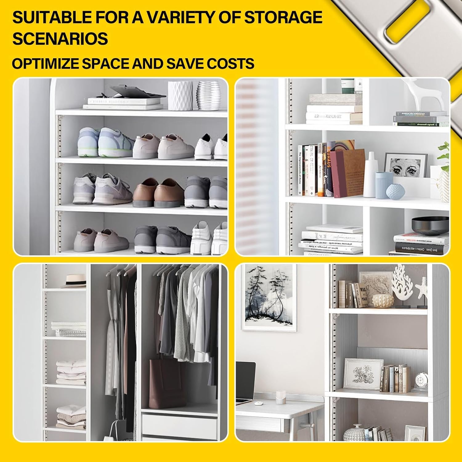 Adjustable Shelf Bracket 40 Inch 8 Pack Silver Shelf Pilaster Strips Shelf Rail Shelf Track Adjustable Wall Shelves Shelf Standards and Supports for Cabinet Closet Organization (Silver)