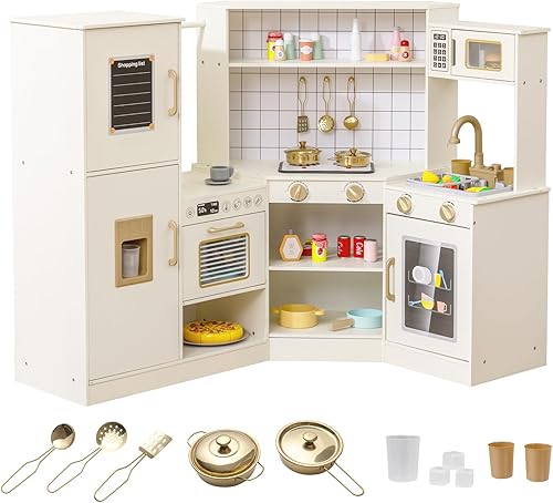 Vista 12 de Costzon Juego de cocina para niños, juego de cocina de juguete de simulación para niños pequeños con luces y sonidos reales, fregadero y grifo