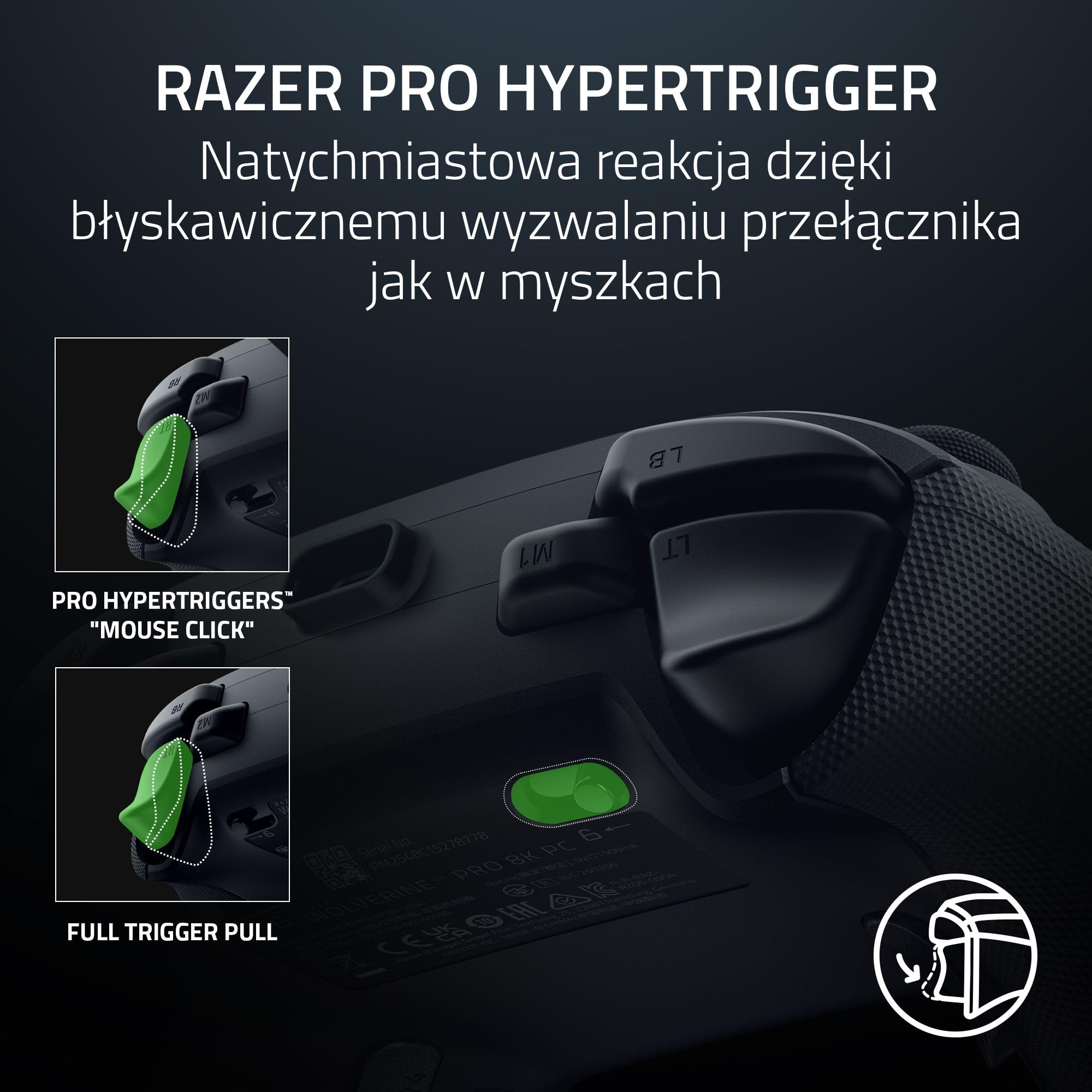 Razer Wolverine V3 Pro 8K PC – bezprzewodowy kontroler e-sportowy do komputerów PC - HyperPolling 8 kHz, drążki TMR z wymiennymi nakładkami - 4 przyciski myszy - Pro HyperTrigger, Czarny