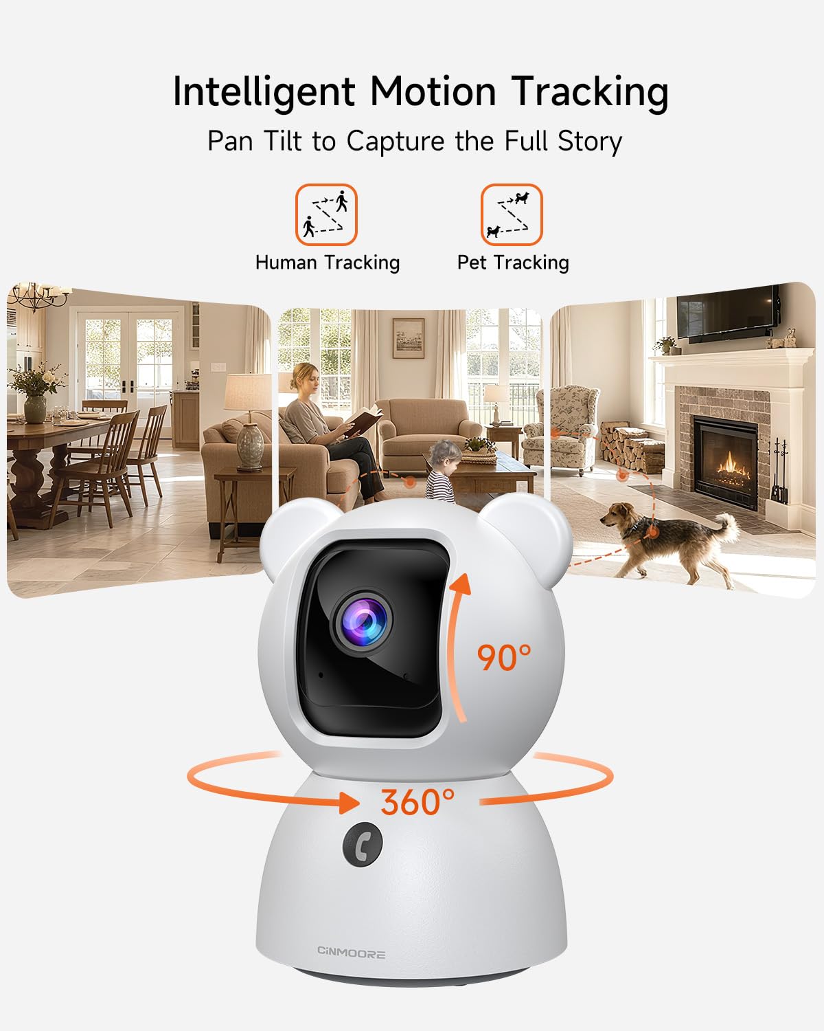 Überwachungskamera mit 64 GB SD-Karte, keine monatliche Gebühr, 360° Schwenkneigung, Farbnachtsicht, KI-Bewegungserkennung, 2-Wege-Talk, WiFi 6, kompatibel mit Alexa