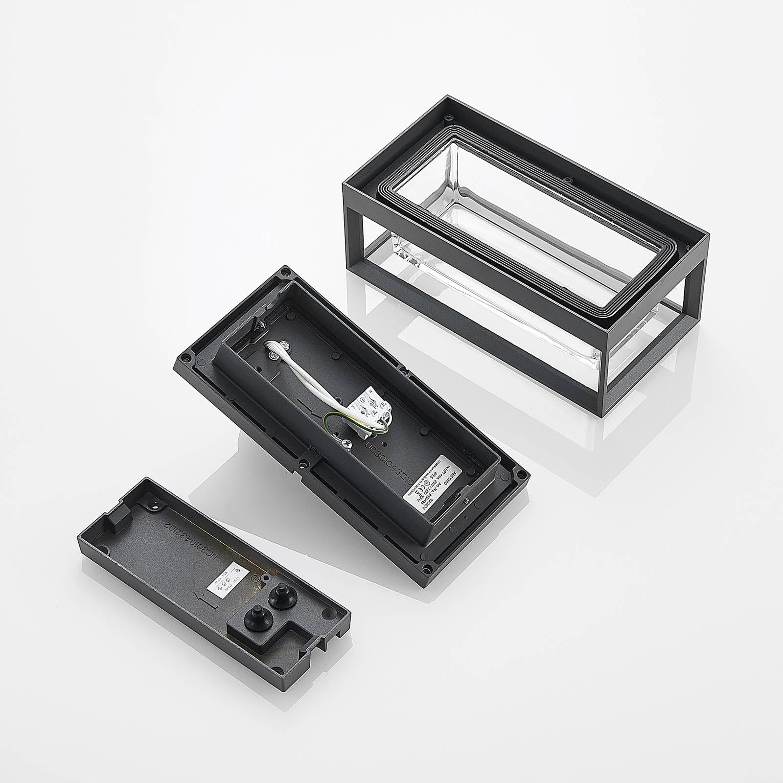 Arcchio Wandlampe außen Aluminium Glas, Wandleuchte aussen Außenleuchte IP65 Außenlampe 1x E27 ohne Leuchtmittel Außenwandleuchten Garten