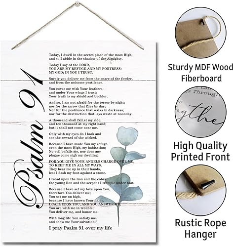 Miniatura 5 de Letrero de decoración con cita inspiradora cristiana del Salmo 91, letrero de decoración espiritual de pared, placa de pared impresa colgante,