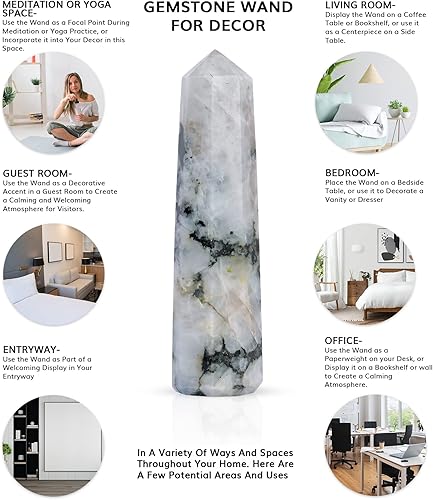 Miniatura 5 de NARIBABU Piedra lunar arcoíris - Varitas de cristal para curación - Juego de cristal Wicca - Varita de piedras preciosas - Cristal de meditación -