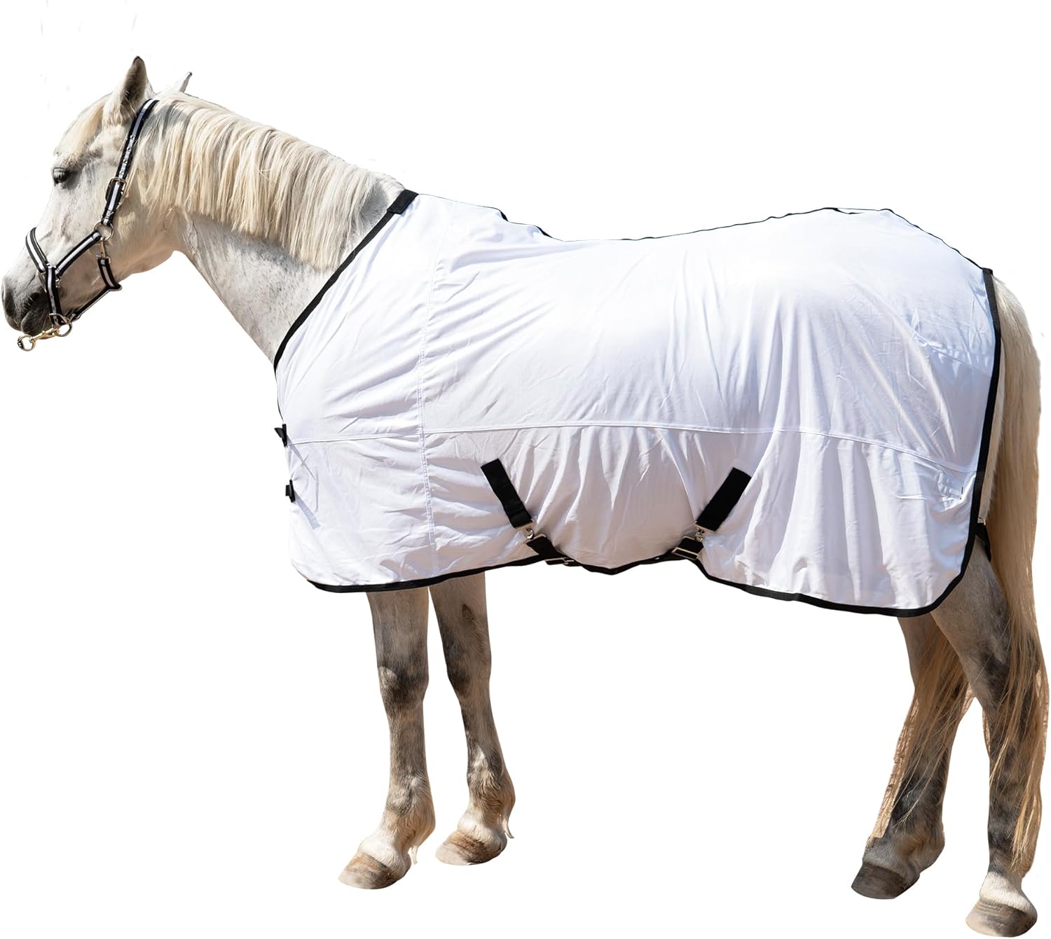 Horse Fly Sheet Lining, Breathable Mesh Horse Sheets, Equine Summer Sheets UV Protection, Bug Mosquito FlySheet for Stable, Pasture, Barn - Standard Neck - White 81"