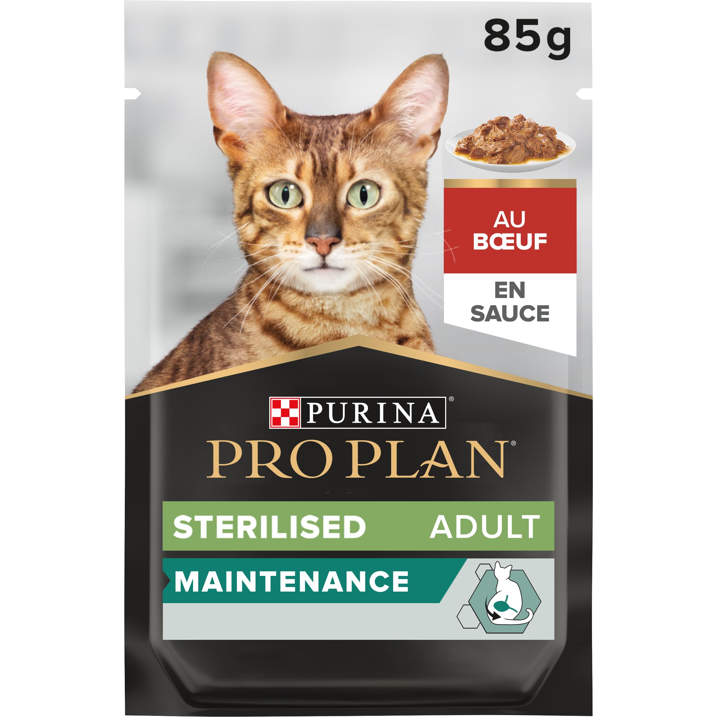 PURINA PRO PLAN | Adult STERILISED MAINTENANCE | Aliment Complet pour Chat Adulte Stérilisé | Aide à maintenir une bonne santé urinaire | Effilés en Sauce| au Boeuf | Sachets | Lot de 26 x 85g