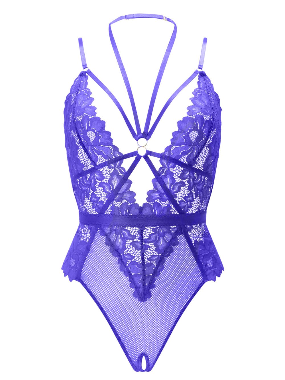 Ann Summers Confession Crotchless Lingerie Body – Lace & Mesh Women's Bodysuit, Thong Back, Halterneck with Adjustable Straps, Chic Lingerie Body Suit Purple