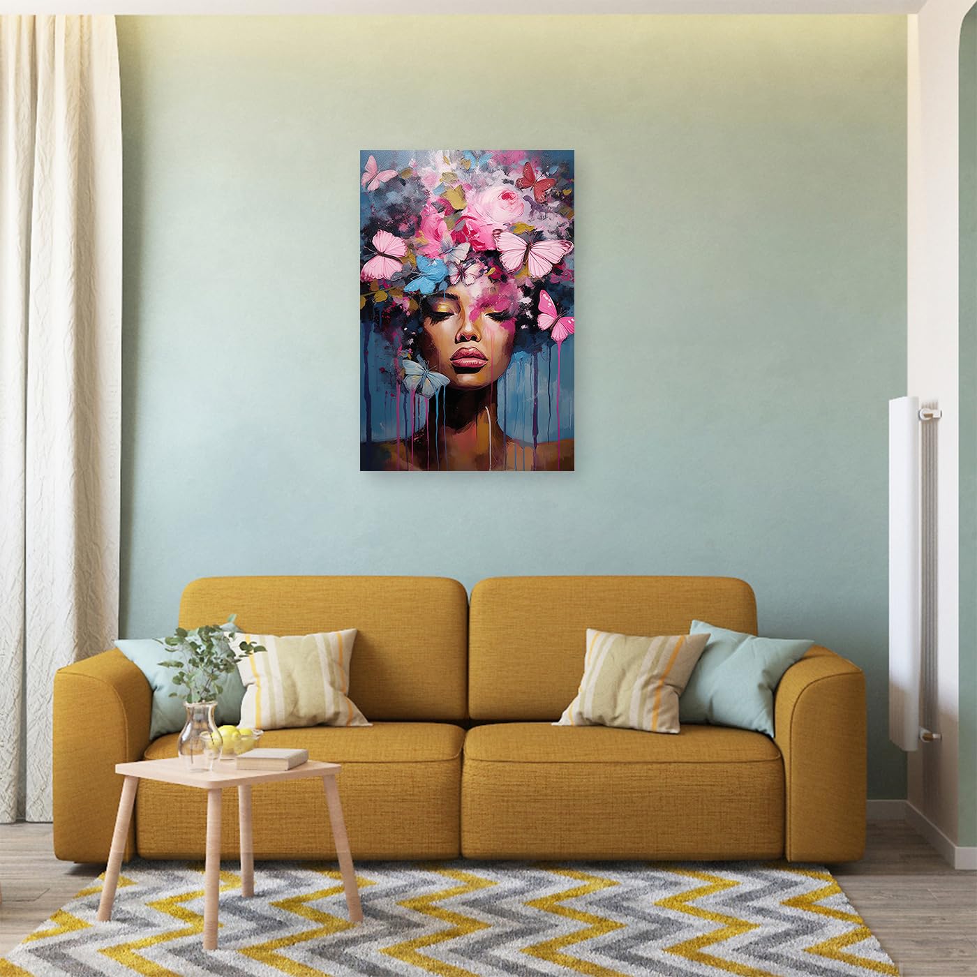 Afroamerikanische Leinwand Wandbild 40x60 Cm – Weiße Blume Auf Schwarzem Frauenkopf, Abstrakte Kunst, Wanddekor