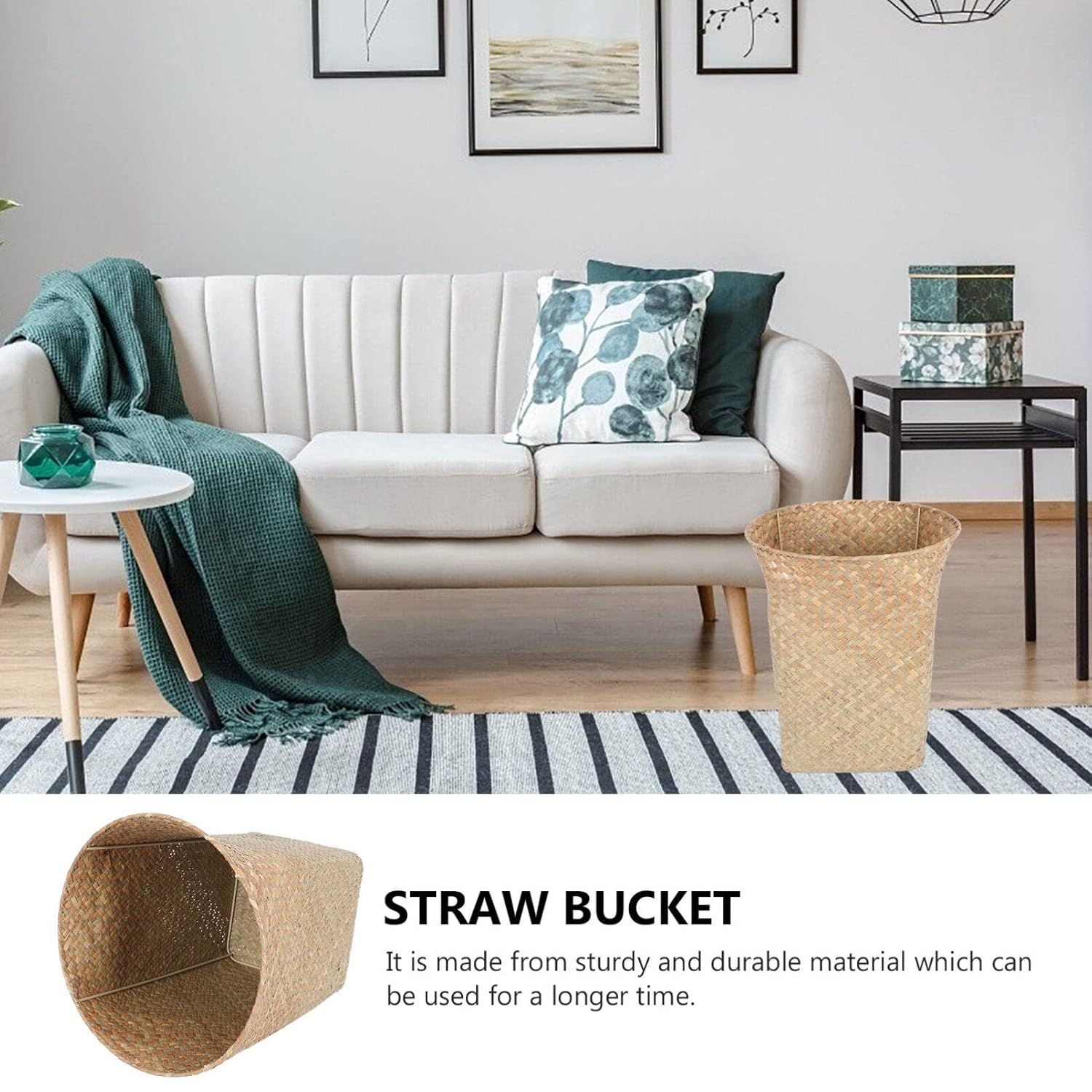 Alipis 1Pc Straw Woven Wastebasket Multi-Purpose Trash Container for Home Office Creative Storage Holder for Living Room Bedroom Kitchen and Room