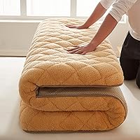 Vista 1 de Colchón futón plegable japonés con parte inferior transpirable para tatami Shikibuton, colchón portátil para dormir, cama estudiantil, camello, 35.4