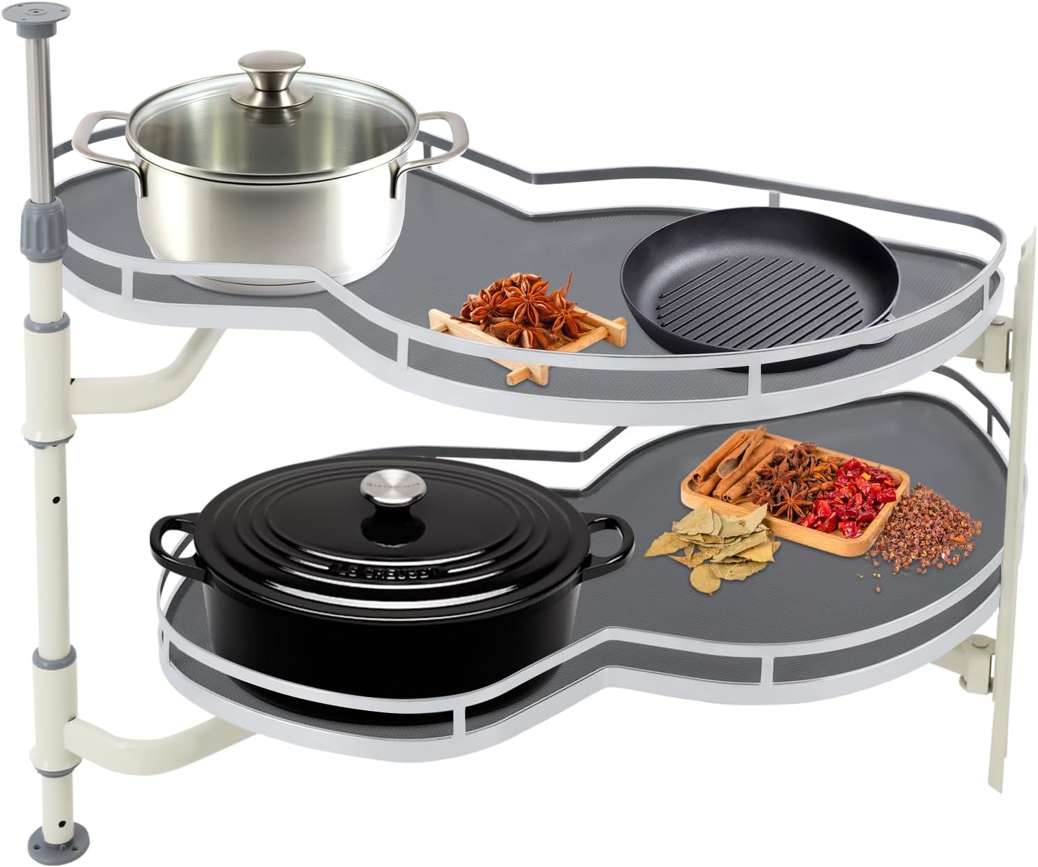 Blind Corner Cabinet Pull-out Organizer, 2-Tier Kitchen Cabinet Tray Organizer Pull Out Adjustable Height, 30X16 in Narrow Blind Corner Cabinet Lazy Susan, Left Handed Open (Grey+White 900)