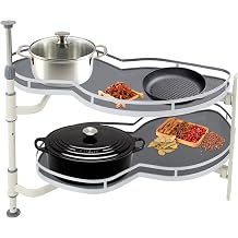 Blind Corner Cabinet Pull-out Organizer, 2-Tier Kitchen Cabinet Tray Organizer Pull Out Adjustable Height, 30X16 in Narrow Blind Corner Cabinet Lazy Susan, Left Handed Open Grey+White 900