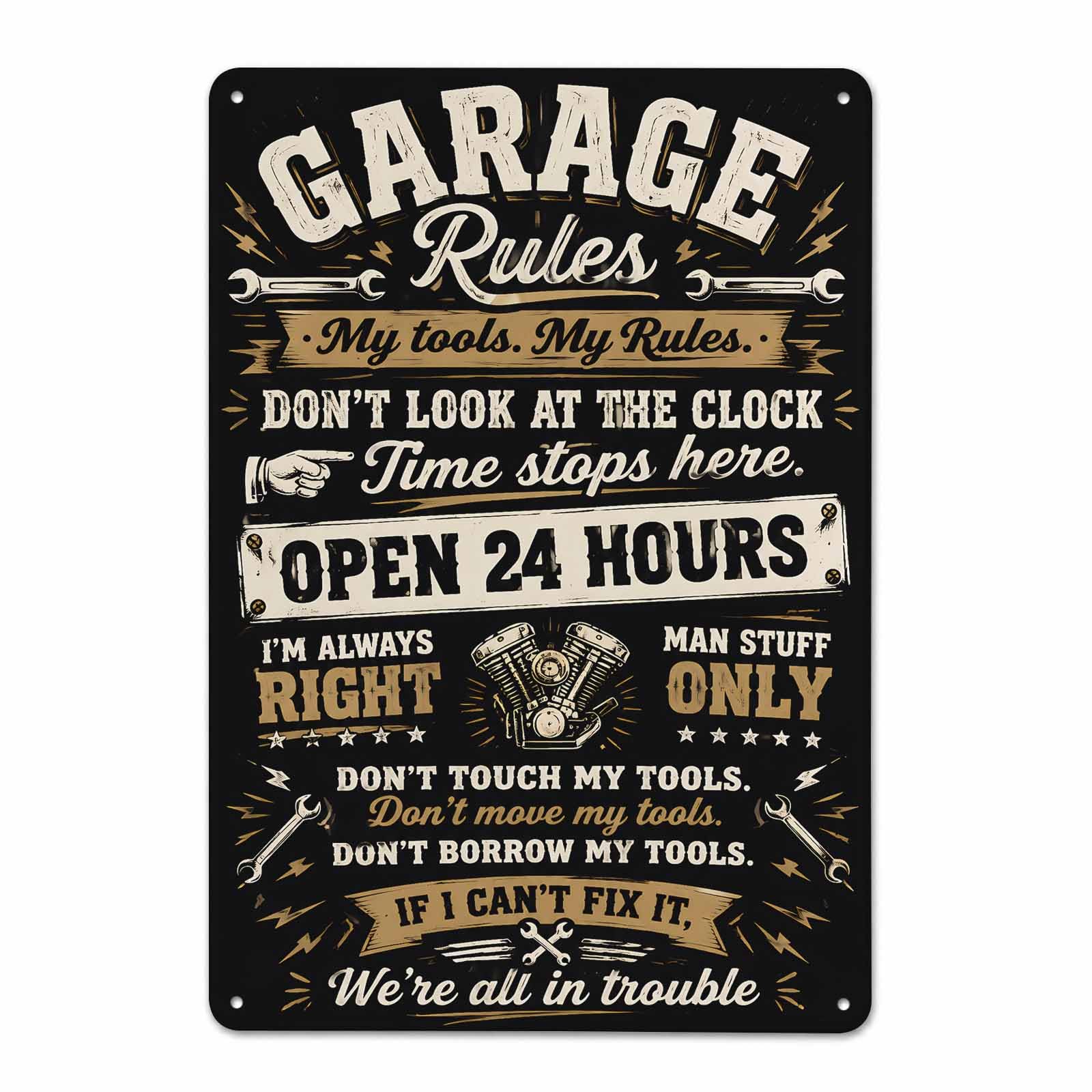 Gsrony Boys Type02 Garage Rules Mechanic Motorcycle Vintage Metal Tin Sign 8X12,Waterproof