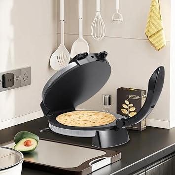 Electric Tortilla Press & Roti Maker, 10-Inch Non-Stick Dough Press for Tortillas, Flatbreads & Pizza, Kitchen Countertop Accessory for Home Cooking